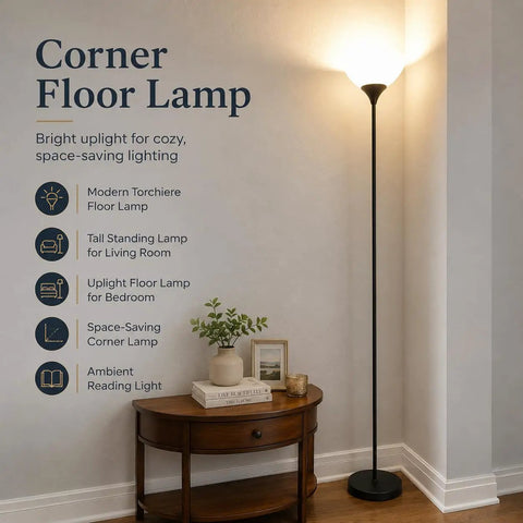 Remote Control Torchiere Floor Lamp With Stepless Dimming And Color Temperature, 9W LED Bulb Included, Up To 49 Ft Range, No Fuss Remote, Easy Setup For Bedroom Or Living Room, Matte Black