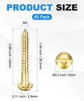 Brass Round Head Wood Screws M3 X 25mm Slotted Self-Tapping, 60 Pcs, front and top view with dimensions