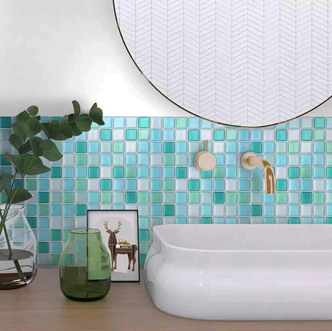 Peel And Stick Backsplash Tiles For Kitchen And Bathroom 3D Subway Style Self Adhesive Vinyl Tiles Waterproof Blue Marble Look Diy Friendly Removable Wall Sticker 4 Sheet Pack For Shower behind sink.