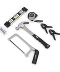 173 Piece General Household Hand Tool Set With Portable Storage Case hammer, level, tape measure, saw, nails and clamps.