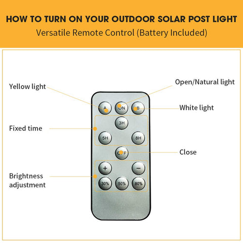 Remote control for Solar Post Lights With 3-Inch Base Adapter, Aluminum Pillar Lamp With Clear Glass, Dusk To Dawn Auto On Lantern