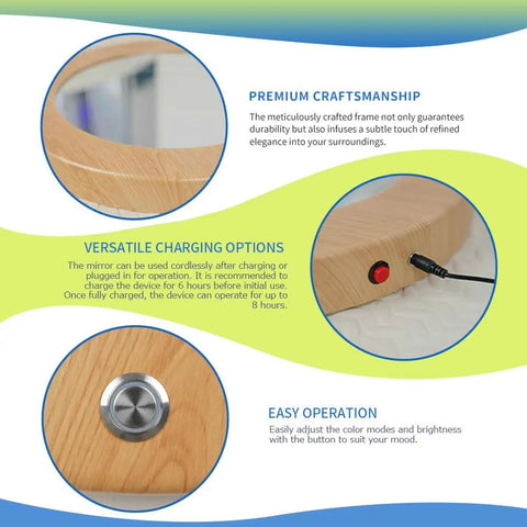 Close-up of premium craftsmanship and features of the Light Up 3D Circular Infinity Mirror With Color Changing Tunnel Lighting For Calming Sensory Stimulation In Classrooms And Clinics Multicolor Visual Illusion That Transforms Any Space, showing edge detail, charging port, and operation button.