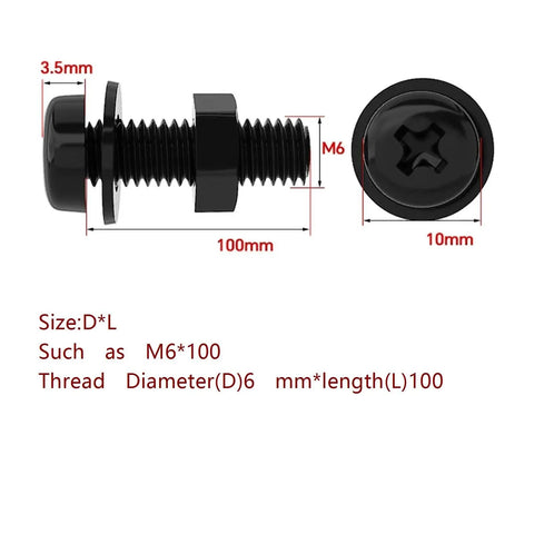 Black Nylon Round Head Phillips Screws And Nuts Kit With Flat Washers Plastic Pan Two Piece Hardware Set DIY Ready For Indoor And Outdoor Projects Durable Easy Install And Strong Threads For Quick Adjustments, M6x100 black screw