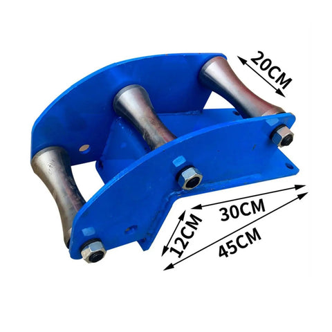 Heavy Duty Cable Pulley Roller Guide Block With Grooved Steel Wheels Compact Three Wheel Wellhead Built Tough For Tight Turns Rigid Metal Frame With Bolted Bracket Industrial Cable Director For Wire Rope Systems, blue 45cm