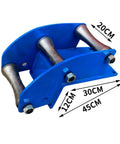 Heavy Duty Cable Pulley Roller Guide Block With Thick Plate Frame And Smooth Steel, Three Wheel Wellhead, 160mm By 60mm, Pro Grade Utility Rigging Gear For Crews, blue metal side view