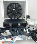 Universal Underdash Air Conditioning Kit With Aluminum Condenser And Wiring Harness 12 Volt Dc Evaporator One Ton Cooling Power on a gray background.