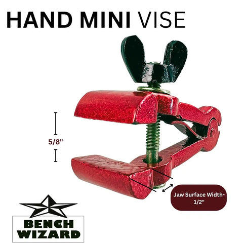 Tiny But Mighty 3 Inch Mini Handheld Vise With 1.25 Inch Jaws, Adjustable Wing Nut Tension, Carbon Steel Build