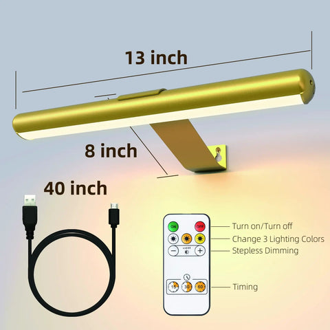 Wireless Picture Light For Artwork With Remote And Rechargeable Battery, Full Metal Body, 300 Lumen Brightness, Gold Finish