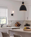 Modern kitchen with Caseta Smart Claro 3 Way Accessory Switch Pair With Diva Dimmer Or Claro Smart Switch on white wall.
