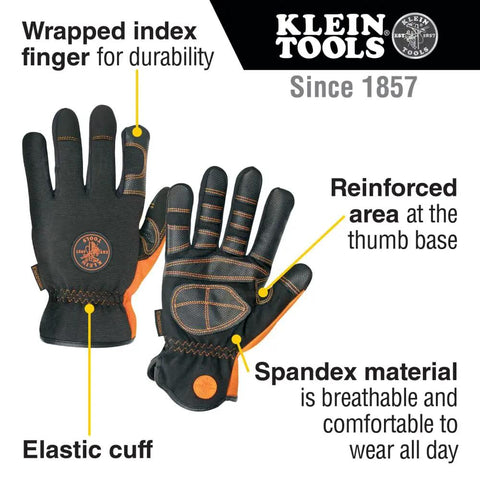 Electrician Gloves Large With Slip Resistant Palm And Fingers Extended Cuff Wrapped Index Finger Reinforced Thumb Base