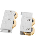 Get Your Track Setup Running Like Butter With These Heavy Duty Sliding Door And Window Pulleys Crafted From Premium Stainless Steel And Fitted With Dual Copper Wheels For Effortless Everyday Glide. Image shows two sliding door pulleys with dual copper wheels.