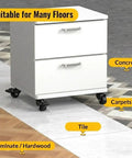 Low Profile One Inch Caster Wheels For Furniture Set Of Four on a white cabinet suitable for tile, wood, and carpet floors.