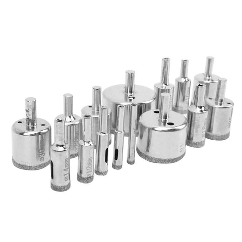 Heavy Duty 15 Piece Drill Bit Hole Saw Kit For Glass Marble Ceramic Tile And Granite Plating Coating Fast Chip Removal Water Lube Precision Boring Tools, 15 bits