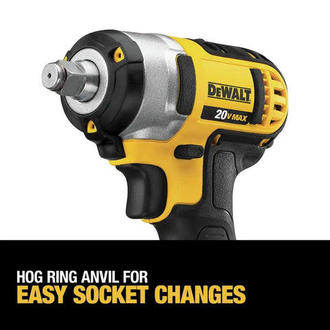 Badass Compact 20V Max Cordless Impact Wrench Kit With 3/8 Inch Drive showcasing hog ring anvil for easy socket changes.