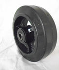 Heavy Duty Kingpinless Swivel Casters With Brakes Six Inch Rubber Tires On Steel Hub Toolbox Cart Wheels showing durable rubber tire and steel hub.