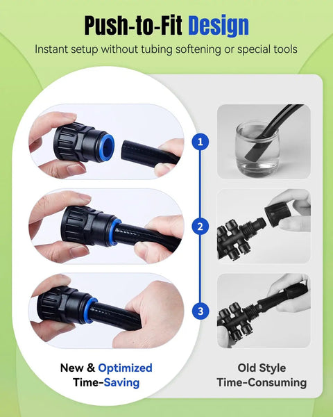 Push-to-fit design of 8 Pack 3/4 To 1/2 Inch Faucet Adapters Kit with quick connect, showing easy installation without tools.