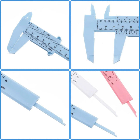 Three Pack Handy Vernier Caliper Set 6 Inch 150mm Dual Scale Inch And Metric Precision Measuring Tools, White Blue Pink