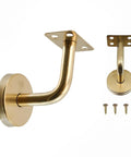 Gold finish stainless steel handrail bracket and screws, wall-mounted, for square staircase railing holders, easy to install.