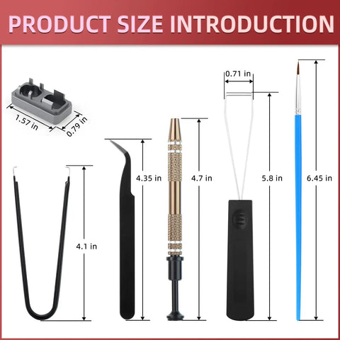 Product size introduction of the Aluminum Switch Opener And Lube Kit For Custom Keyboards With Tweezers And Four Claw Gripper.