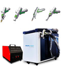 Hardcore 3000W Handheld Laser Welder 4 In 1 Pro Cutting And Cleaning Machine with dual wire feeder and multiple welding nozzles.