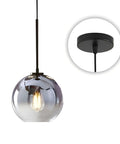 Modern Black Globe Pendant Light With Mercury Glass Shade, silver gradient sphere, 7.9-inch diameter hanging light with canopy