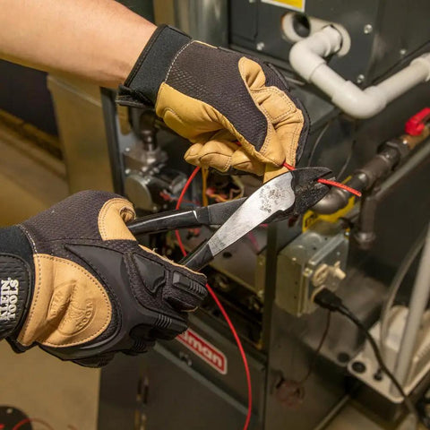 Using Made In USA Pro Grade Heavy Duty Cutting And Crimping Tool For Non Insulated 10 To 22 AWG on wires in tight space