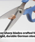 Heavy Duty Kitchen Shears For Everyday Chores, Pro Grade Stainless Steel Scissors For Meat, Herbs And Veggies, Ambidextrous Comfort Handle, Easy Clean Design, Durable Blue Kitchen Must Have cutting a coin