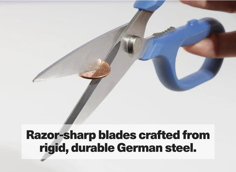 Heavy Duty Kitchen Shears For Everyday Chores, Pro Grade Stainless Steel Scissors For Meat, Herbs And Veggies, Ambidextrous Comfort Handle, Easy Clean Design, Durable Blue Kitchen Must Have cutting a coin
