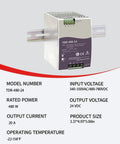 Beefy 24V 20A DIN Rail Power Supply, 480W, Heavy-Duty Industrial Grade For Automation, PLC Control Systems, Semiconductor Equipment, And Harsh Environments, front view