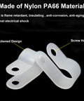 White Nylon R Type Cable Clamps One Quarter Inch 200 Piece Cable Organizer Kit showing thickened design and screw holes