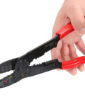 Person holding All In One Crimping Pliers Heavy Duty For Wire Terminals Multi Function Manual Hand Tool with red ergonomic grip