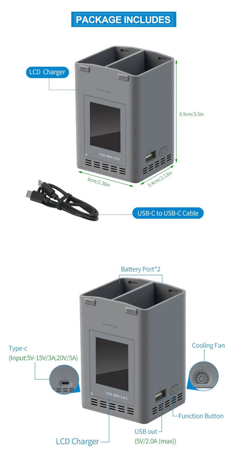 Two Way Battery Charging Dock For Mini 5 Pro And Mini Series Drones With Fast Dual Charge In 60 Minutes Smart Storage Mode