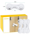 Four Pack Child Safety Cabinet Locks For Baby Proofing Kitchen And Home With Ultra Strong Adhesive Tape shown with box