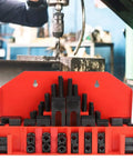 58-Piece M10 T-Slot Clamp Kit For Lathe Milling CNC Machines And Metalworking Tools shown with wall-mounted steel frame