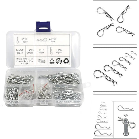 Must Have Heavy Duty 100 Pcs Carbon Steel Zinc Plated Hitch Pin Clip Set With Storage Box 6 Sizes From M1 To M2.5