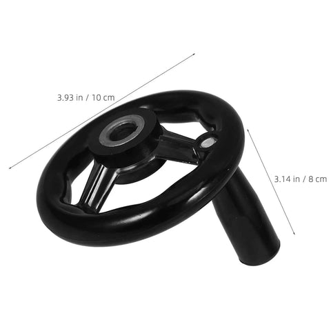 2 Piece Black Hand Wheel Knobs for Milling Machines with smooth rotation, dimensions shown, Bakelite and iron material