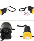Efficient 12V Electric Fluid Extractor Pump With Battery Clamps For Quick And Clean Oil Transfer On Cars Motorcycles And Quads, showing compact design and connectors.
