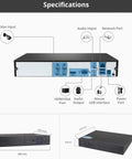 4 Channel 1080P 5 In 1 HD Analog Hybrid DVR NVR System With Plug And Play Setup Supports Up To 2MP AHD TVI CVI 960H Analog And Up To 5MP IP Cameras For CCTV Surveillance Video Recorder With Preinstalled 1TB HDD back view with ports and dimensions