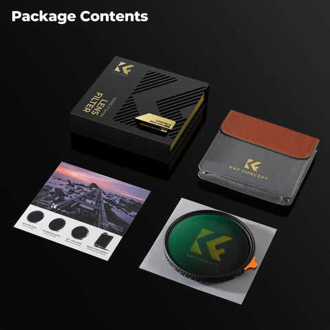 82mm Variable ND Filter ND2-ND400 One To Nine Stops With 28 Layer Coatings And Pro Grade AGC Glass From Japan package contents
