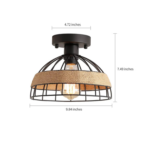Two Pack Black Industrial Woven Dome Ceiling Light Fixtures With Rattan Shade For Porch Hallway Bedroom Kitchen Farmhouse Style Semi Flush Mount Lighting, Dope Modern Rustic Decor