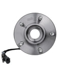 Beefed Up Front Wheel Bearing Hub Assembly Pair For 2002 To 2007 Saturn Vue, 2005 To 2006 Chevy Equinox, 2006 Pontiac Torrent, 5 Lugs, 3 Bolt Triangular Flange, 4 Wheel ABS, Left Front Replacement Set close-up view