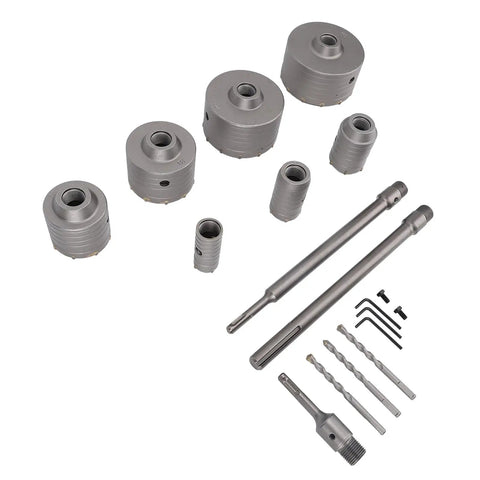 Rock Solid Concrete Hole Saw Kit 1 3/16 to 4 5/16 Inch Drill Bits Set For Brick Block And HVAC Jobs With Tungsten Steel Cutters And Storage Box, seven hole saws and drill bits