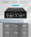 Intel N150 Firewall Appliance Mini PC Loaded With Dual 2 5Gb Ethernet Ports And DDR5 48GB RAM WiFi 6 USB 3 2 Networking Kit back view showing ports and specifications.