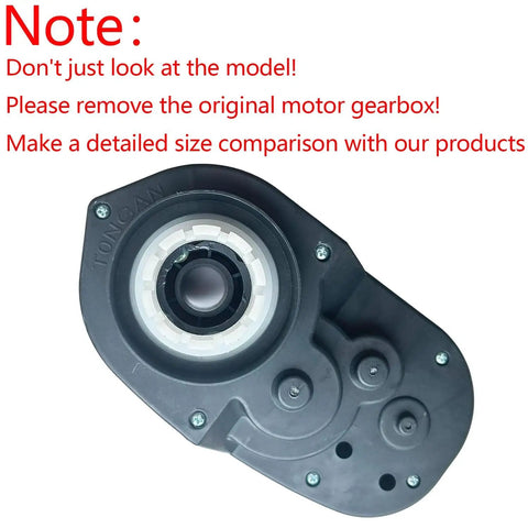 Close-up of 12V 35000RPM RS550 Beefed Up High Speed Motor Gearbox Upgrade with black casing and visible gears.