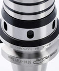BT40 CNC Universal Chuck Holder with beefy titanium jaws and one piece integral design, close-up of clamp section and branding.