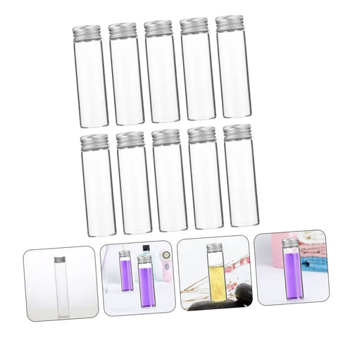 Clear Glass Vials With Aluminum Caps 10 Pack For Travel Storage Of Candies Nuts Beads And Jewelry Making Mini Art Supplies Leak Resistant