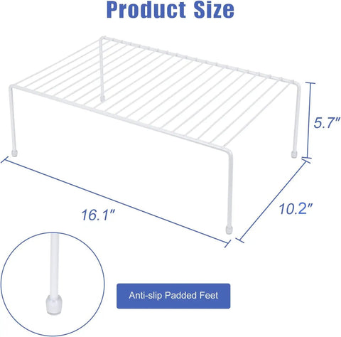 Set Of 2 Large White Cabinet Storage Shelf Racks For Kitchen Pantry Refrigerator And Bathroom Cupboard Hella Spacious Declutter Organizer To Keep Counters Straight Up Neat, dimensions 16.1x10.2x5.7 inches, with anti-slip padded feet.
