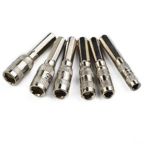 Six Point Hex Socket Set With H4 Hex Shank Nut Driver Sockets 2.5Mm To 5Mm, 6Pc Silver Metal Hand Tool Kit For Car Repair And Tightening Bolts