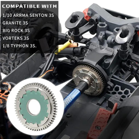57T 0.8 Mod Slipper Clutch Spur Gear installed in RC car for 1/10 Arrma Senton Granite Vorteks and 1/8 Typhon 3S upgrades