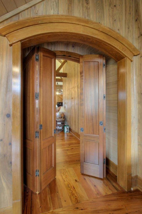 Interior showing wooden double doors with Invisible Door Hinge Model 216 For Doors One And Three Eighths To One And Three Quarters Inches Thick.